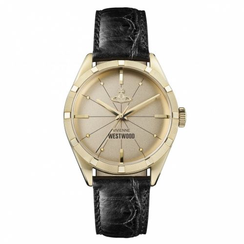 Mens Gold/Black Conduit Leather Strap Watch 37543 by Vivienne Westwood from Hurleys