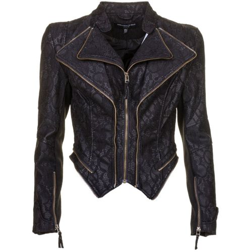 Womens Black Bloom Lace Biker Jacket 62873 by Forever Unique from Hurleys