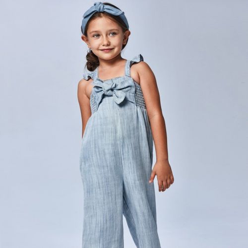 Girls Light Blue Soft Bow Jumpsuit 86682 by Mayoral from Hurleys