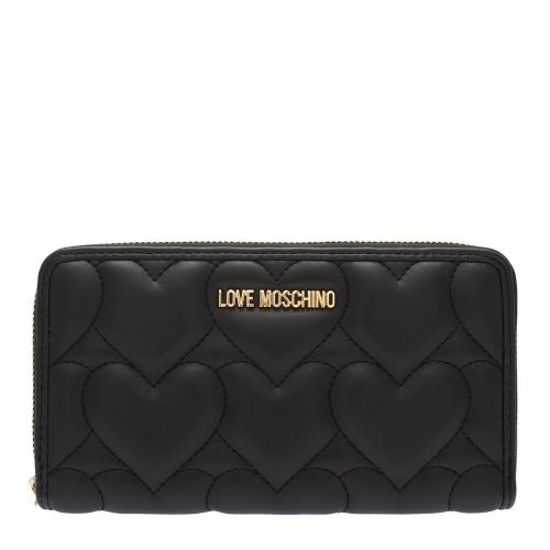 Womens Black Heart Quilted Zip Around Purse 82952 by Love Moschino from Hurleys