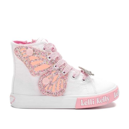 Girls White/Pink Unicorn Wings Hi Tops 73341 by Lelli Kelly from Hurleys