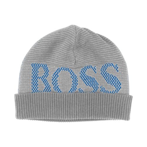 Boys Grey Branded Knitted Hat 13264 by BOSS from Hurleys