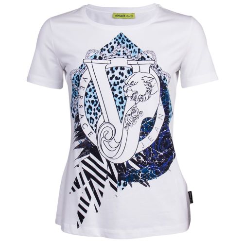 Womens White Logo Print S/s T Shirt 15364 by Versace Jeans from Hurleys