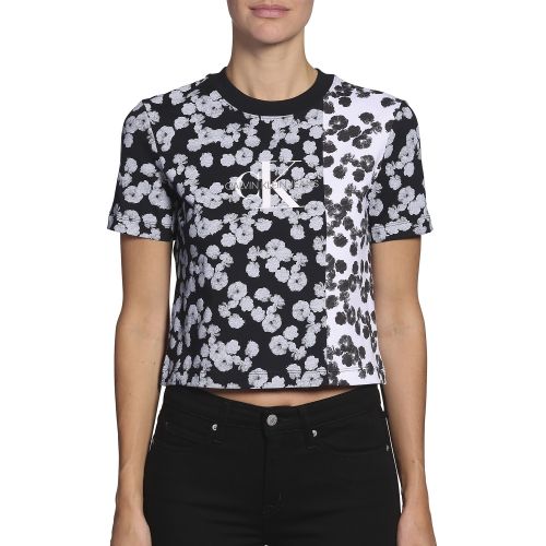 Womens Black Peony Floral Blocking Straight S/s T Shirt 56180 by Calvin Klein from Hurleys