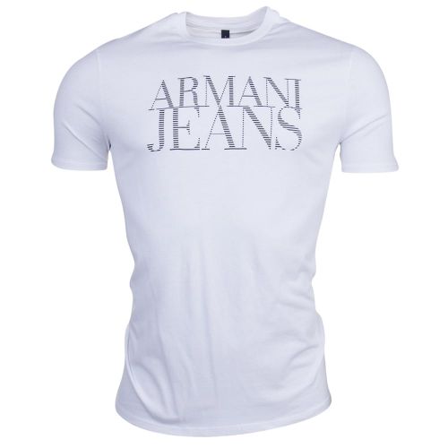Mens White Stripe Chest Logo S/s Tee Shirt 69593 by Armani Jeans from Hurleys