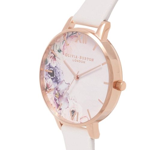 Womens Blush & Rose Gold Watercolour Florals Big Dial Watch 26054 by Olivia Burton from Hurleys