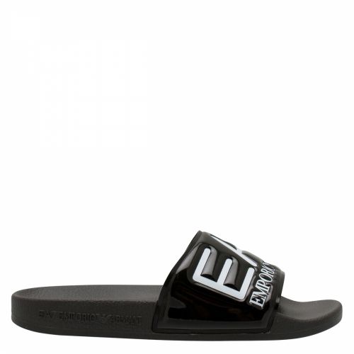 Womens Shiny Black Visibility Logo Slides 38141 by EA7 from Hurleys