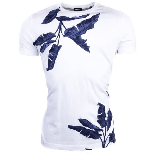 Mens White T-Diego-Mn Palm Print S/s Tee Shirt 69510 by Diesel from Hurleys