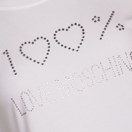 Womens Optical White Diamante 100% S/s Tee Shirt 10482 by Love Moschino from Hurleys