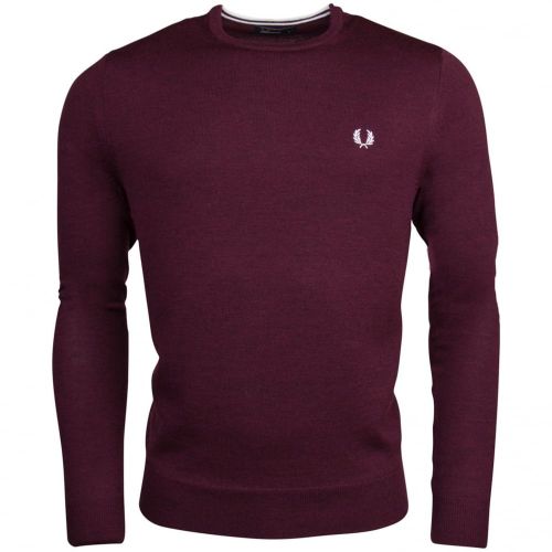 Mens Mahogany Marl Crew Neck Knitted Jumper 14814 by Fred Perry from Hurleys