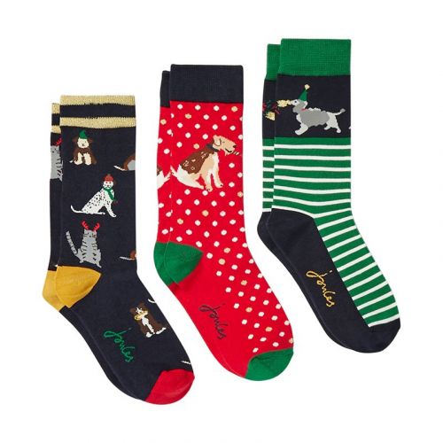 Womens Christmas Dogs Xmas 3 Pack Bamboo Socks 98931 by Joules from Hurleys