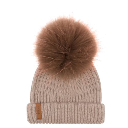 Womens Powder/Brown Pink Wool Hat With Pom 31554 by BKLYN from Hurleys