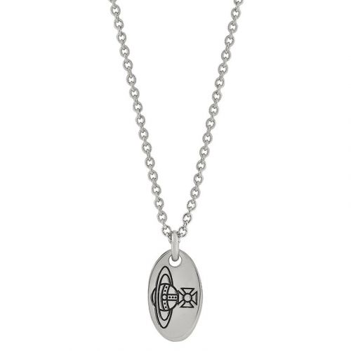 Mens Rhodium/Black Tag Pendant Necklace 94293 by Vivienne Westwood from Hurleys