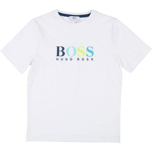 Boys White/Blue Colour Logo S/s T Shirt 38328 by BOSS from Hurleys
