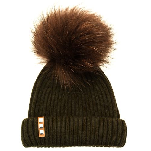 Bklyn Womens Army Green & Brown Merino Wool Hat With Changeable Pom 68994 by BKLYN from Hurleys