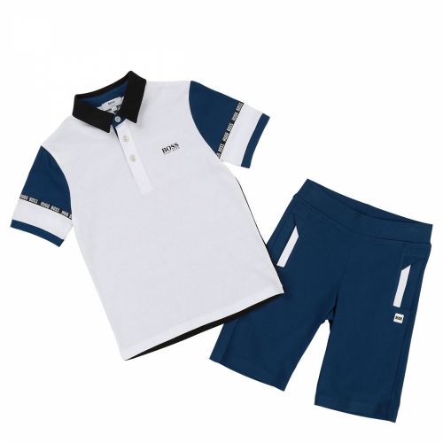 Boys Blue/White Branded Polo & Sweat Shorts Set 38336 by BOSS from Hurleys