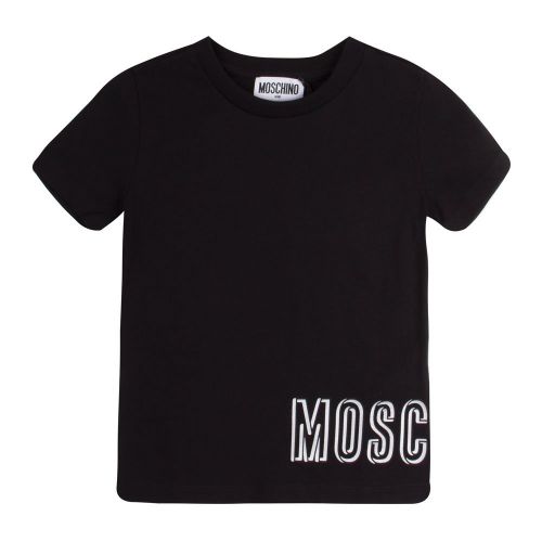 Boys Black Wrap Around Logo S/s T Shirt 91205 by Moschino from Hurleys