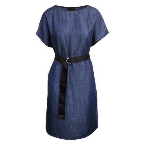 Womens Dark Blue Chambray Belted Dress 55374 by Emporio Armani from Hurleys