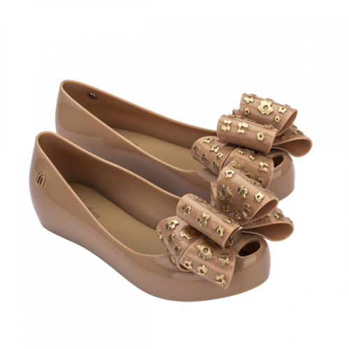 Kids Tan Ultragirl Foil Bow Shoes (13-1) 110891 by Mini Melissa from Hurleys