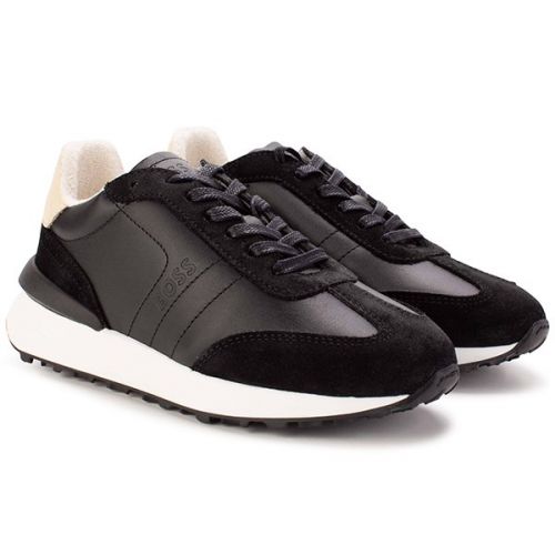 Kids Black Suede Panel Trainer 110940 by BOSS from Hurleys