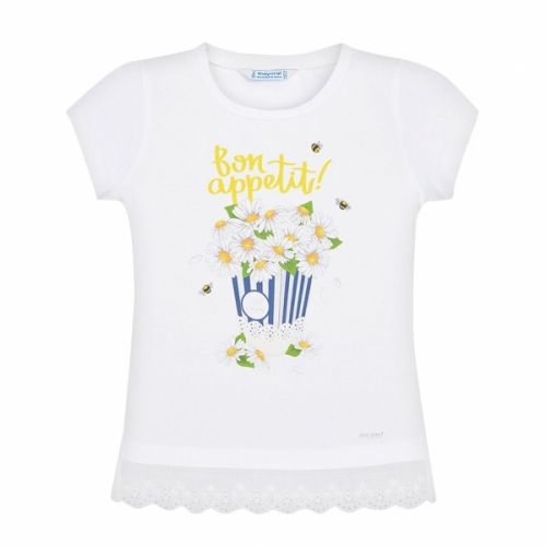 Girls White Daisy Popcorn S/s T Shirt 58281 by Mayoral from Hurleys