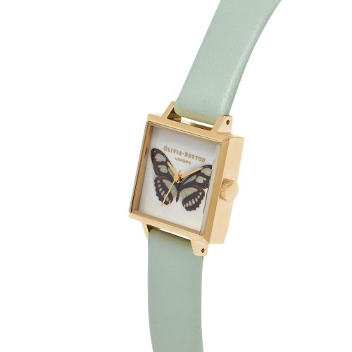 Womens Mint & Gold Woodland Square Butterfly Watch 10629 by Olivia Burton from Hurleys