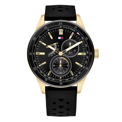 Mens Black/Gold Austin Silicone Watch 50873 by Tommy Hilfiger from Hurleys