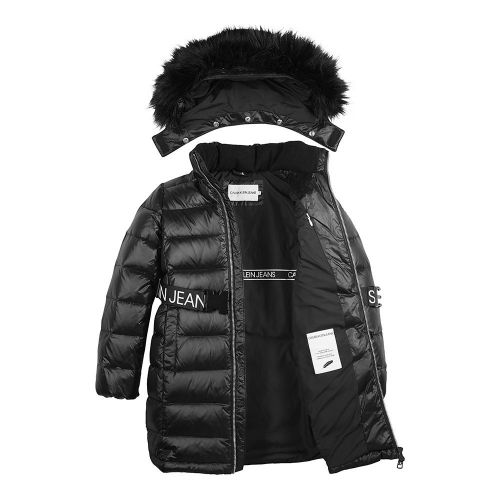 Girls Black Padded Faux Fur Hood Coat 77728 by Calvin Klein from Hurleys