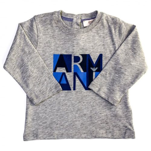 Baby Grey Melange Box Logo Print L/s Tee Shirt 62493 by Armani Junior from Hurleys