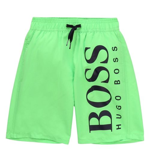 Boys Green Branded Leg Swim Shorts 56064 by BOSS from Hurleys