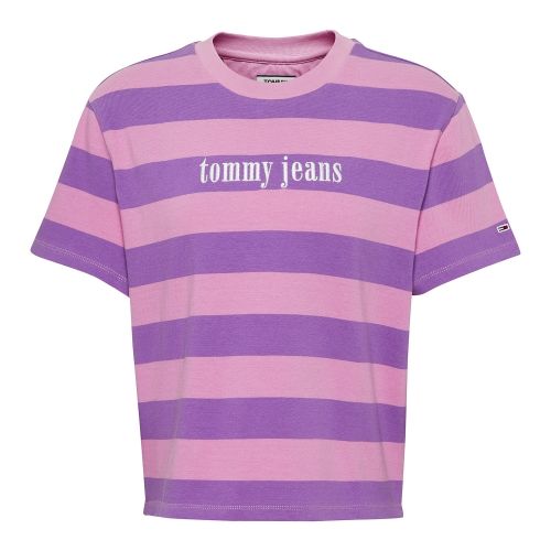 Womens Hyacinth/Lilac Logo Stripe S/s T Shirt 43611 by Tommy Jeans from Hurleys