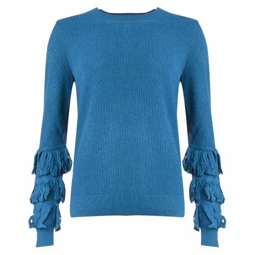 Womens Luxe Teal Shaker Fringe Crew Neck Knitted Top 31122 by Michael Kors from Hurleys