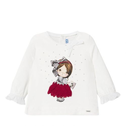 Infant Cream/Red Girl & Bow L/s T Shirt 76626 by Mayoral from Hurleys