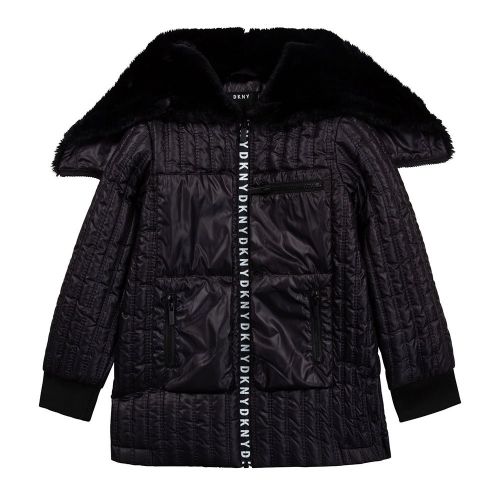 Girls Black Quilted Hooded Zip Through Coat 92516 by DKNY from Hurleys