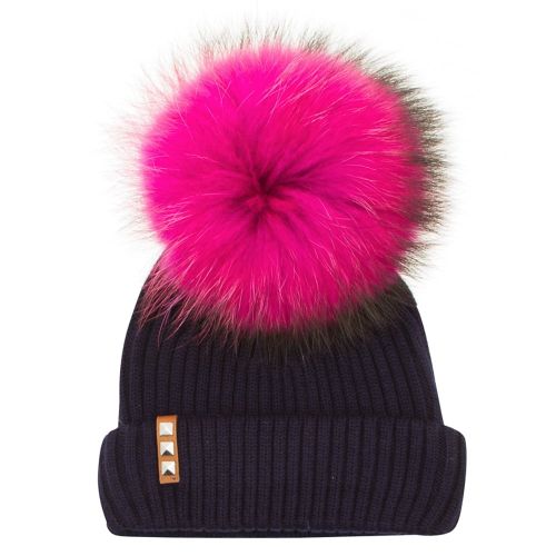 Womens Navy & Fuchsia Wool Hat With Changeable Fur Pom 15845 by BKLYN from Hurleys