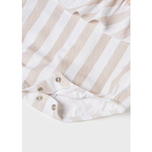 Baby Taupe Stripe Bow Romper w/Hat 106346 by Mayoral from Hurleys