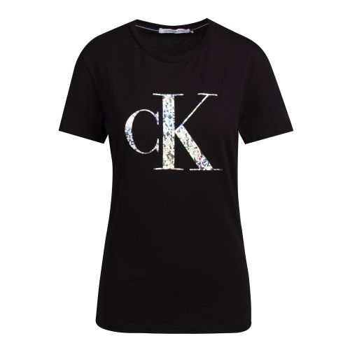 Womens Black Iridescent Metallic Logo S/s T Shirt 75915 by Calvin Klein from Hurleys