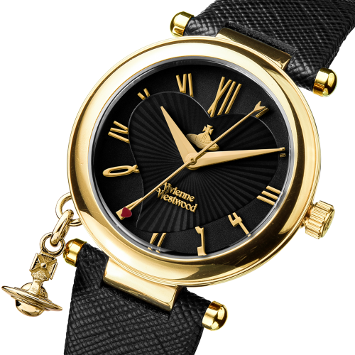 Womens Black/Gold Orb Heart Saffiano Watch 80043 by Vivienne Westwood from Hurleys