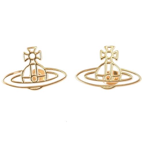 Womens Gold Thin Lines Flat Orb Stud Earrings 67183 by Vivienne Westwood from Hurleys