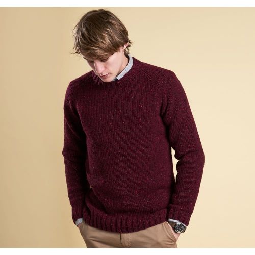 Heritage Mens Merlot Mix Barnard Cable Crew Jumper 64772 by Barbour from Hurleys