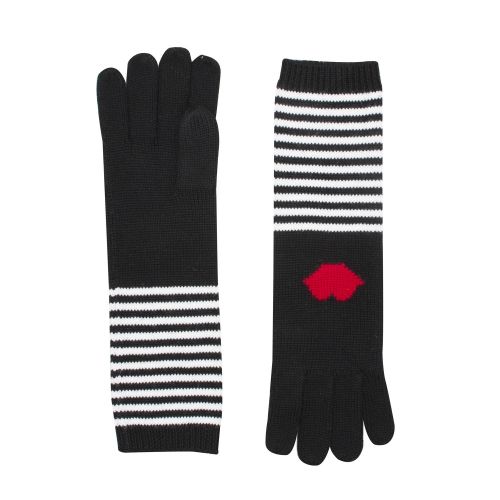 Womens Black/White Lip Stripe Knitted Gloves 47437 by Lulu Guinness from Hurleys