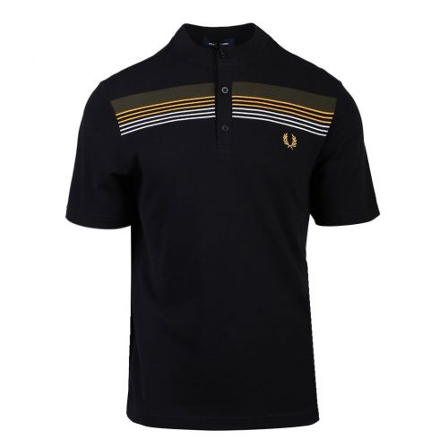 Mens Black Stripe Henley S/s Polo Shirt 97718 by Fred Perry from Hurleys