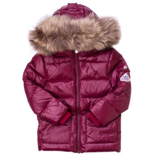 Girls Burgundy Authentic Fur Hooded Shiny Jacket 65807 by Pyrenex from Hurleys