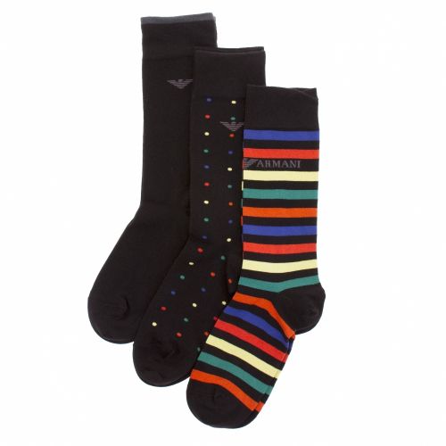 Mens Black Eagle & Stripe 3 Pack Sock Gift Set 30894 by Emporio Armani Bodywear from Hurleys
