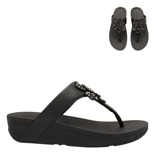Womens All Black Lottie Corsage Toe Post Sandals 59588 by FitFlop from Hurleys