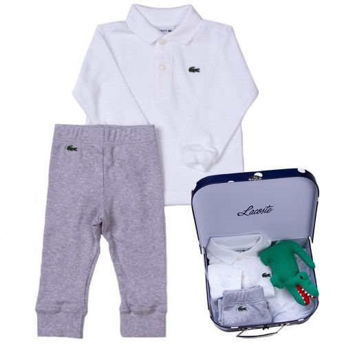 Baby White & Grey L/s Polo Shirt Set (1yr) 63748 by Lacoste from Hurleys
