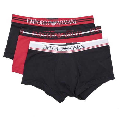 Mens Black/Cherry Mixed Waistband 3 Pack Trunks 97121 by Emporio Armani Bodywear from Hurleys
