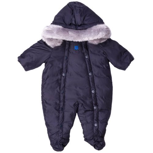 Baby Navy Fur Lined Hooded Snowsuit 62510 by Armani Junior from Hurleys