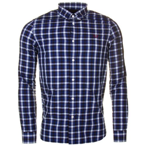Mens Mid Blue Herringbone Gingham L/s Shirt 59192 by Fred Perry from Hurleys
