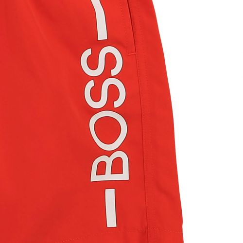 Boys Bright Red Branded Leg Swim Shorts 83918 by BOSS from Hurleys
